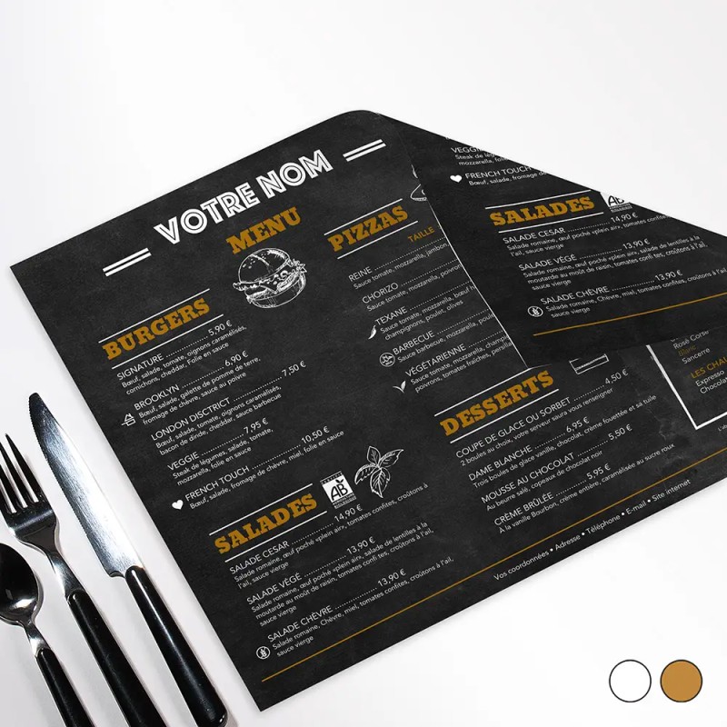 Set de Table brasserie Imprimé Couleur Recto Verso | Impression Menu