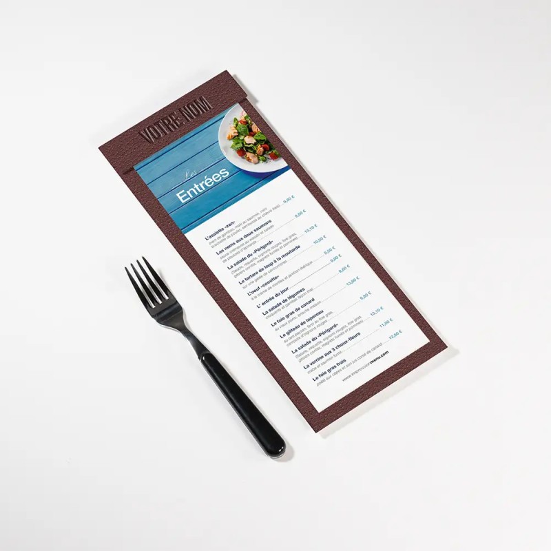 Planche Porte-Menu demi-A4 texture cuir | Impression Menu
