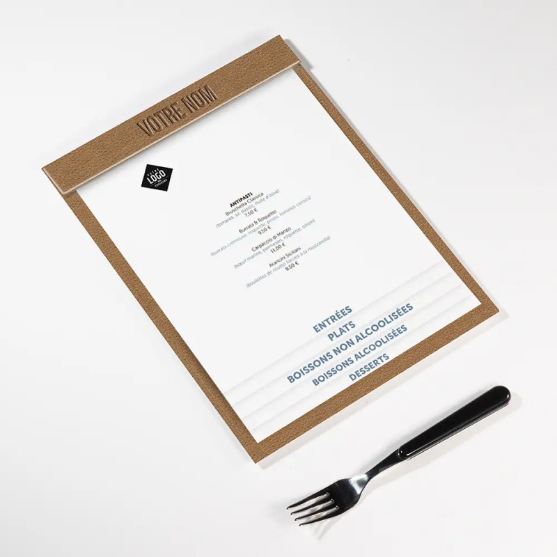 Planche Porte-Menu A4 texture cuir | Impression Menu