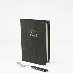 Protège menu A5 vertical reliure élastique Texture bois foncé Menu