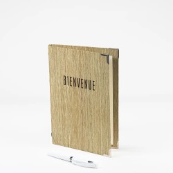 Room directory A5 vertical reliure élastique Texture bois clair Bienvenue