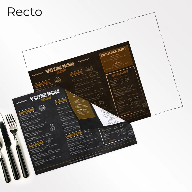 Set de Table medium brasserie & jeux Imprimé Couleur Recto Verso | Impression Menu