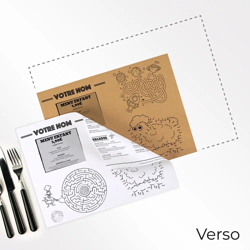 Set de Table medium brasserie & jeux Imprimé Noir Recto Verso | Impression Menu