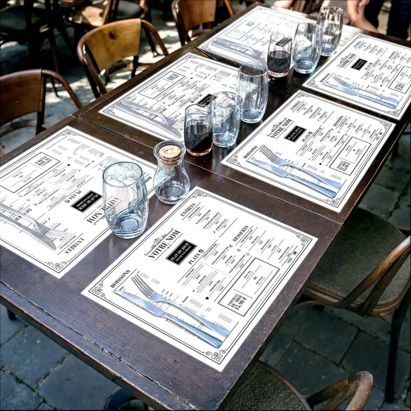 Set de Table classique & jeux Imprimé Noir Recto Verso | Impression Menu