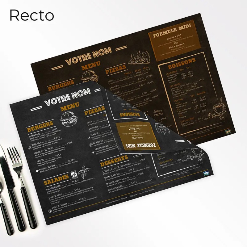 Set de Table brasserie Imprimé Couleur Recto Verso | Impression Menu