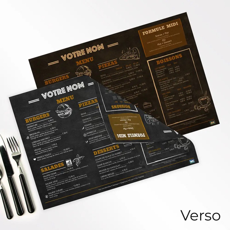 Set de Table brasserie Imprimé Couleur Recto Verso | Impression Menu