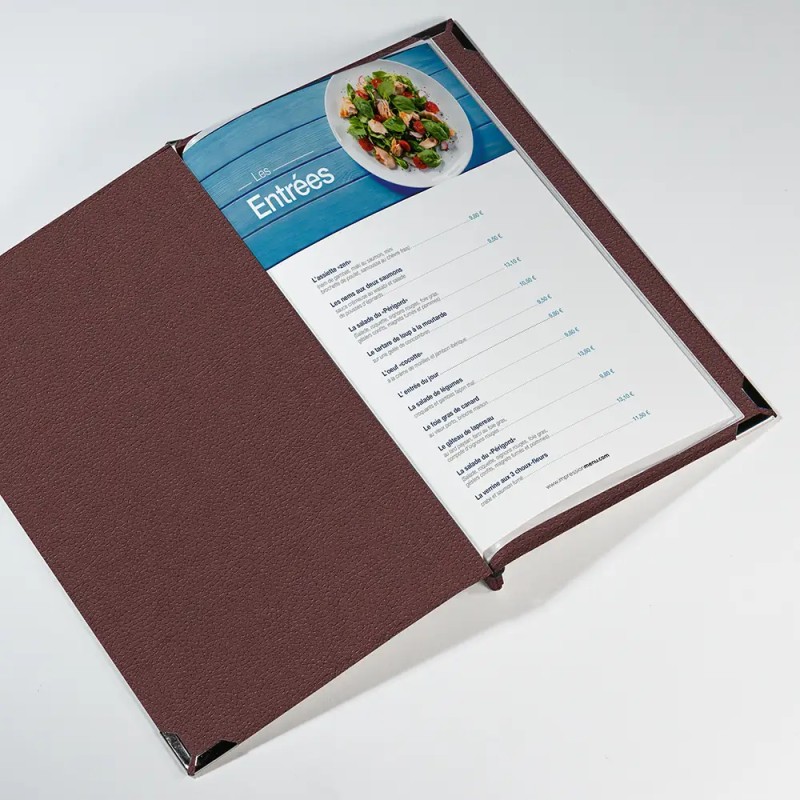 Protège menu A4 vertical reliure aimantée texture cuir | Impression Menu